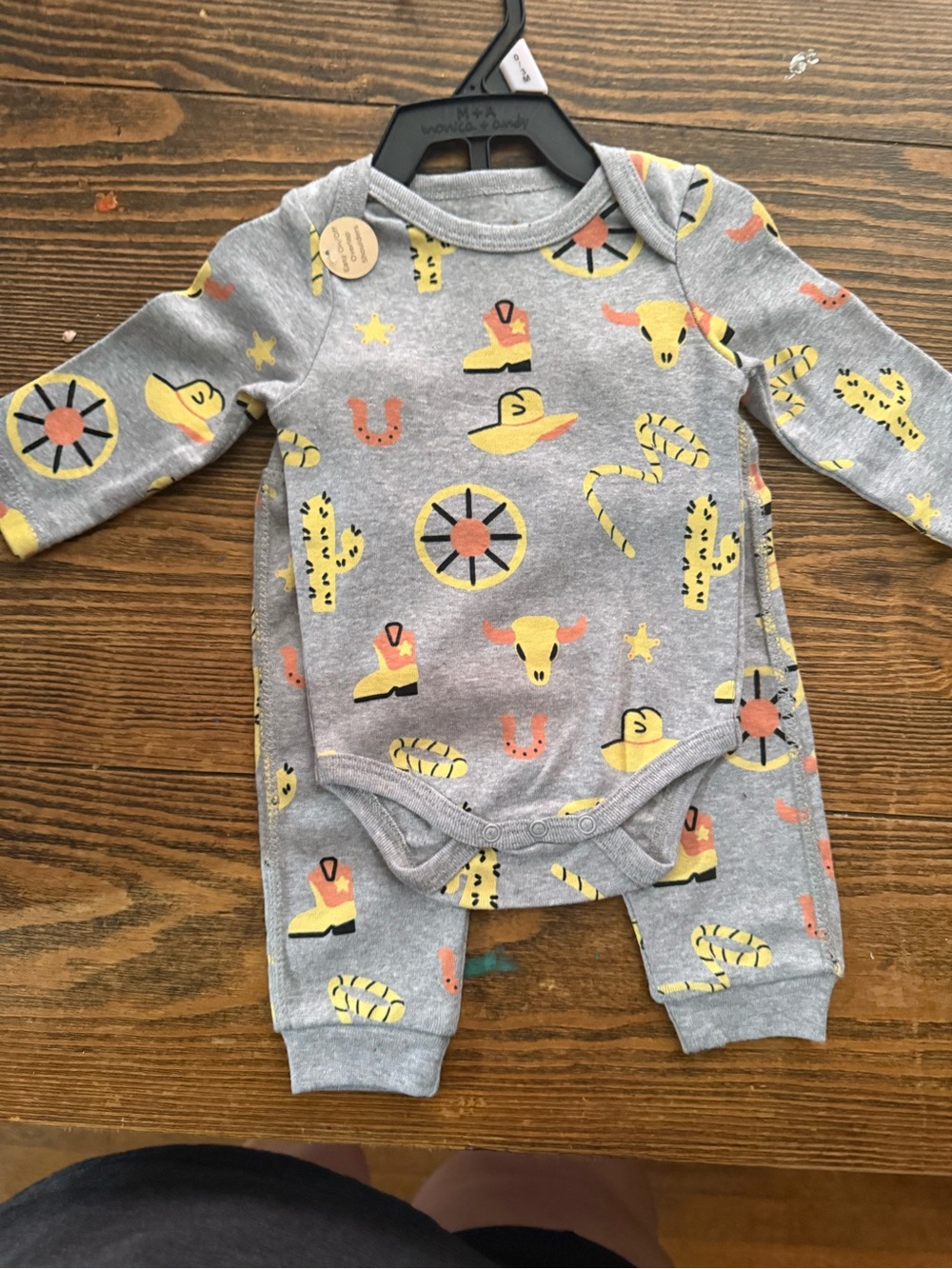 Soft Grey Western Print Baby One-Piece